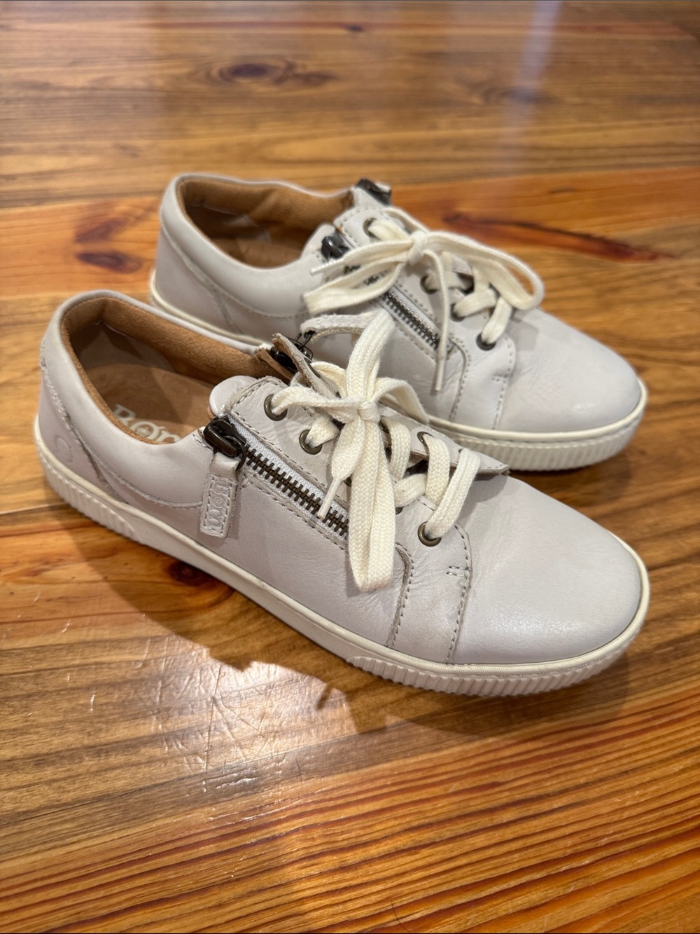 Born Cream Lace-Up Sneakers with Side Zip